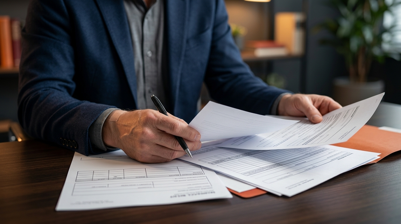 A close-up of a person's hands holding a medical bill and an insurance claim form, highlighting the financial aftermath of an injury.