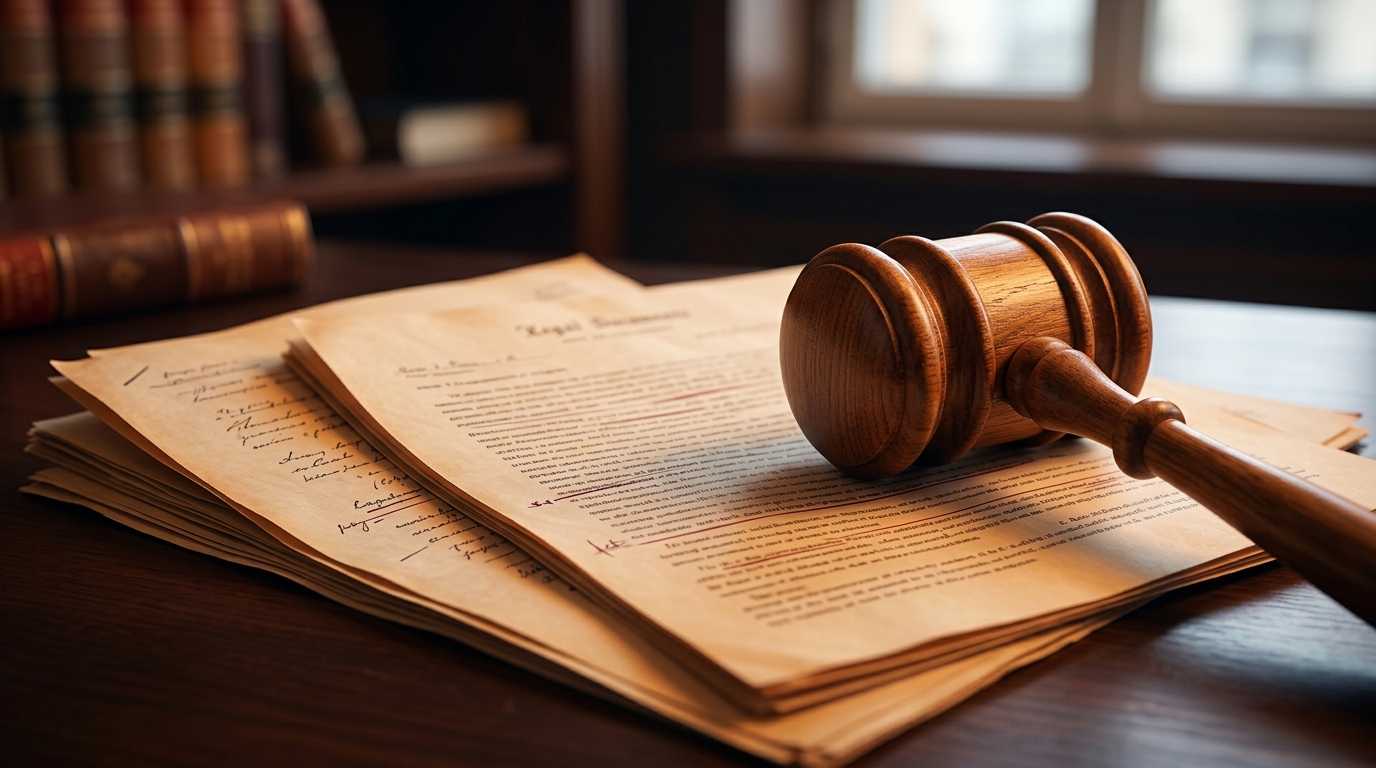 A close-up of a legal document explaining la dog bite law with a judge's gavel resting on top of it.