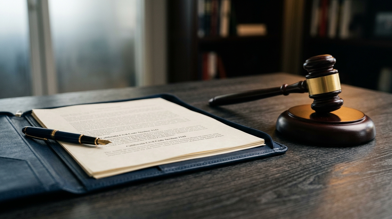 A close-up of a legal document highlighting California dog bite law next to a gavel