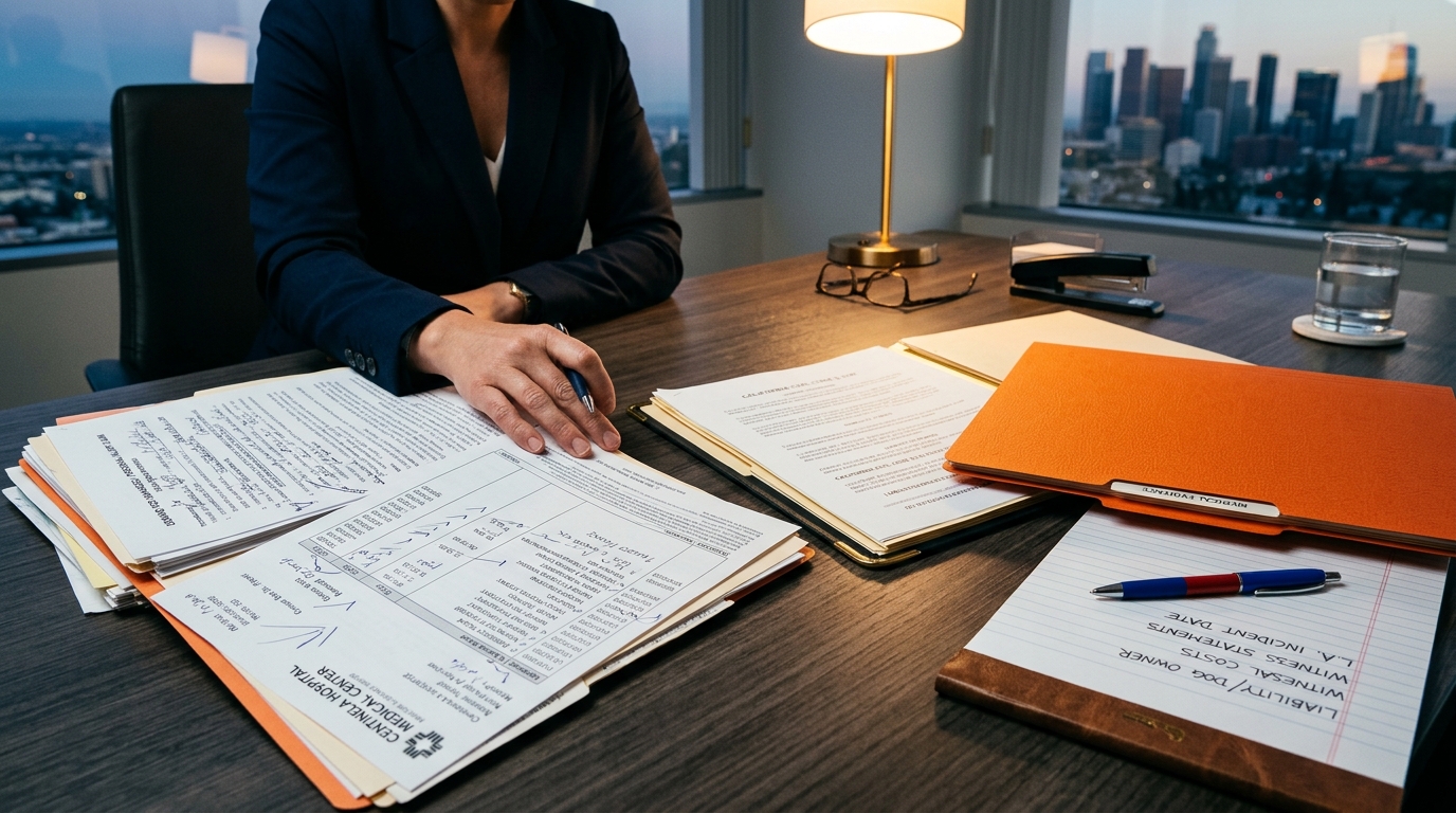A close-up of legal documents and medical bills on a desk, representing the process of building a personal injury claim.