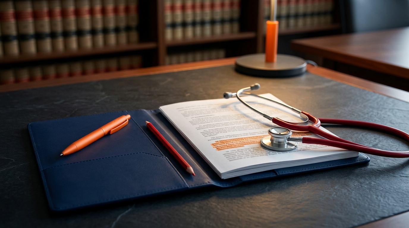A close-up of a legal document highlighting California Civil Code Section 3342 and California dog bite law next to a medical stethoscope.