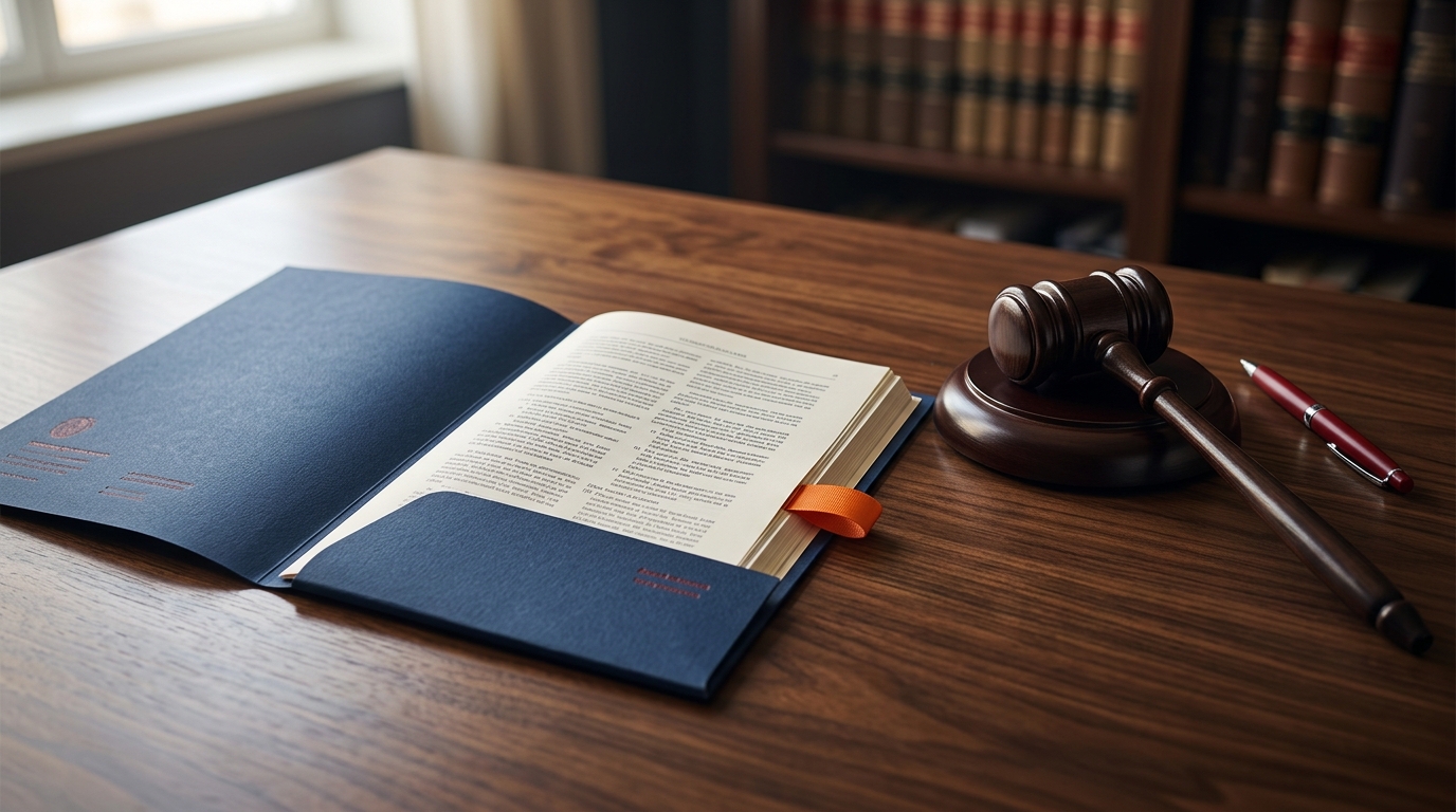 A detailed view of legal documents titled "Civil Code Section 3342" resting on a wooden desk next to a judge's gavel.