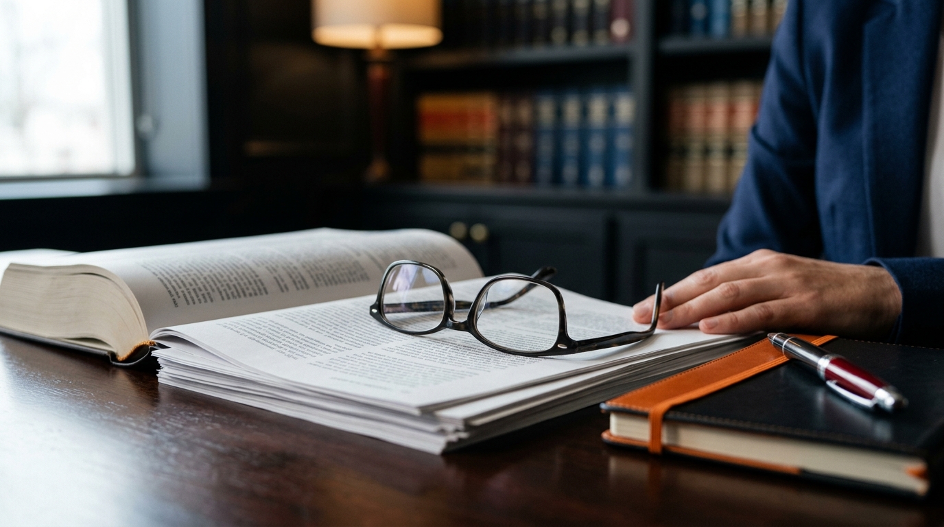 A close-up of a legal document highlighting California Civil Code Section 3342, with a pair of reading glasses resting on the desk.