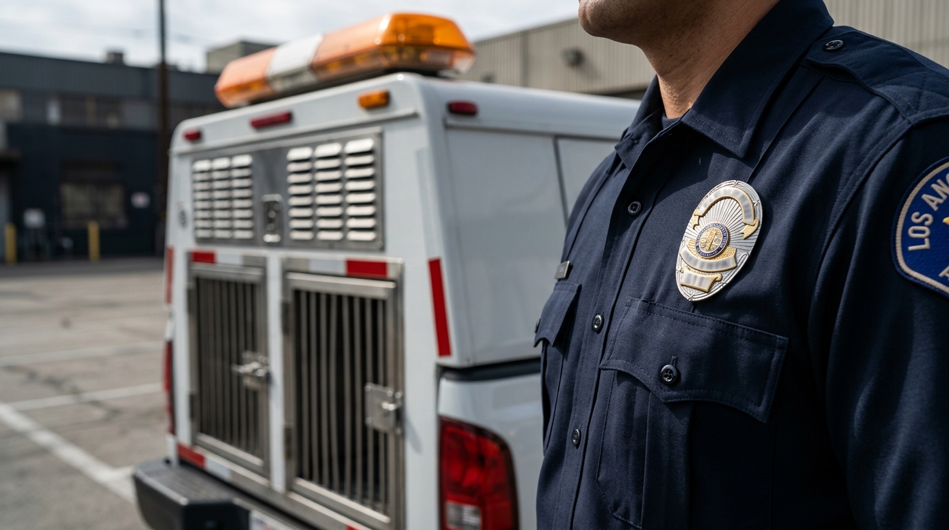 A close-up of a Los Angeles County Animal Control officer's badge, representing dog bite laws in california.